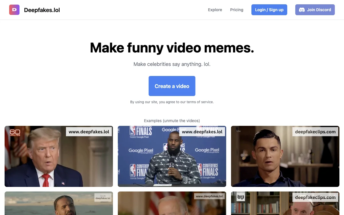 Deepfakes.lol - Create Hilarious AI-Powered Video Memes