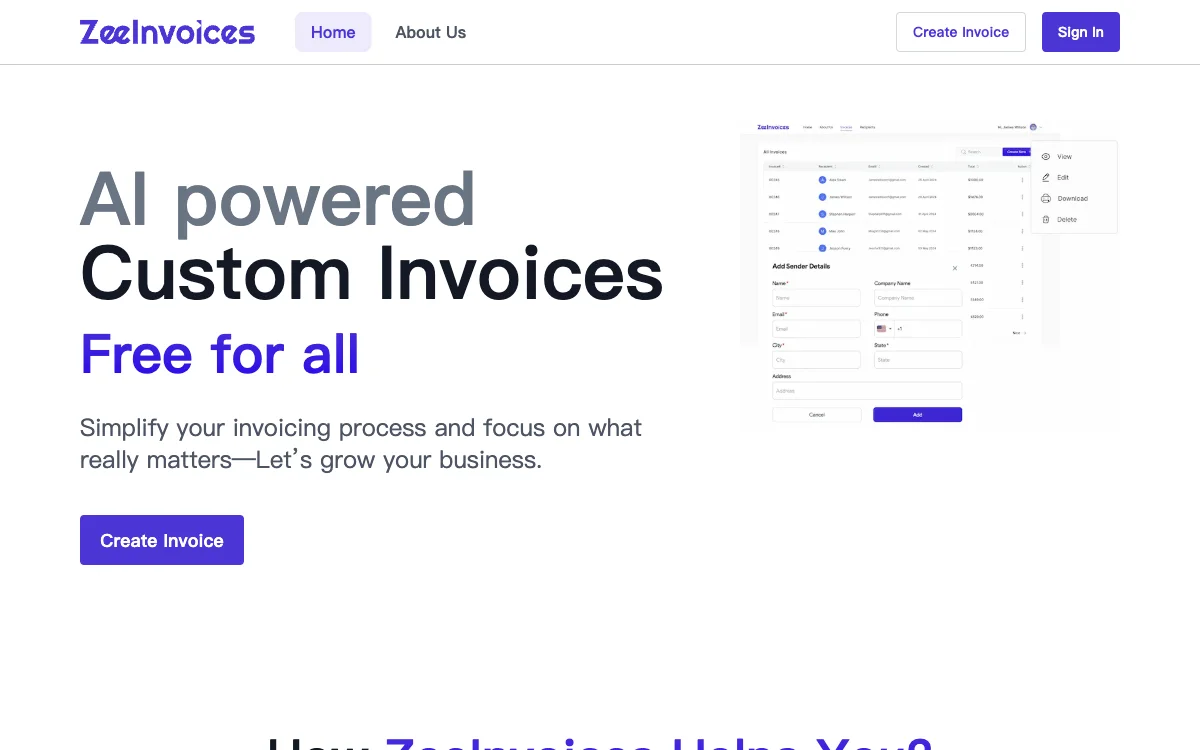 ZeeInvoices：免费易用的AI发票生成器，助力企业高效开票