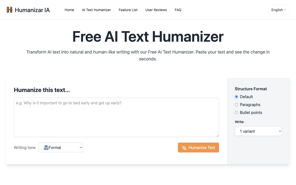 免费AI文本人性化工具 - Humanizar IA