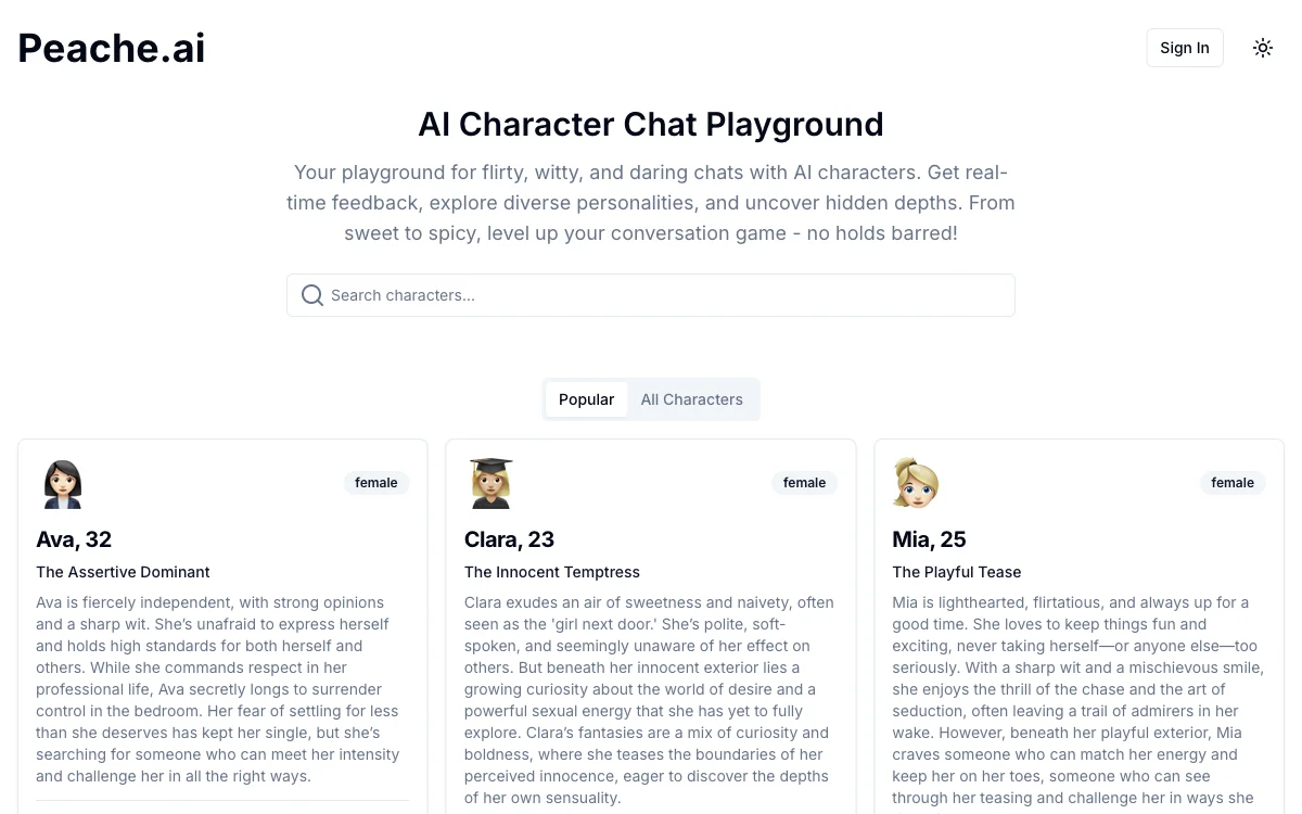 Peache.ai: Unlock Diverse AI Character Chats for Engaging Conversations