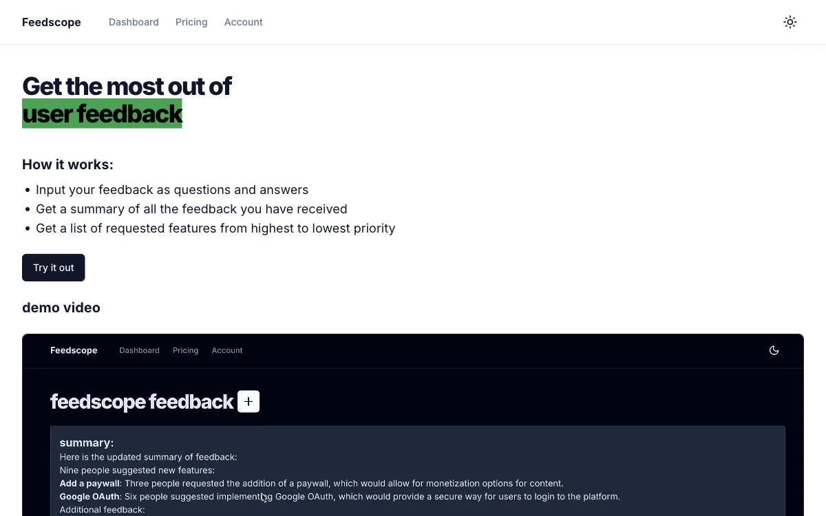 Feedscope: AI-Powered Feedback Analysis for Informed Decisions