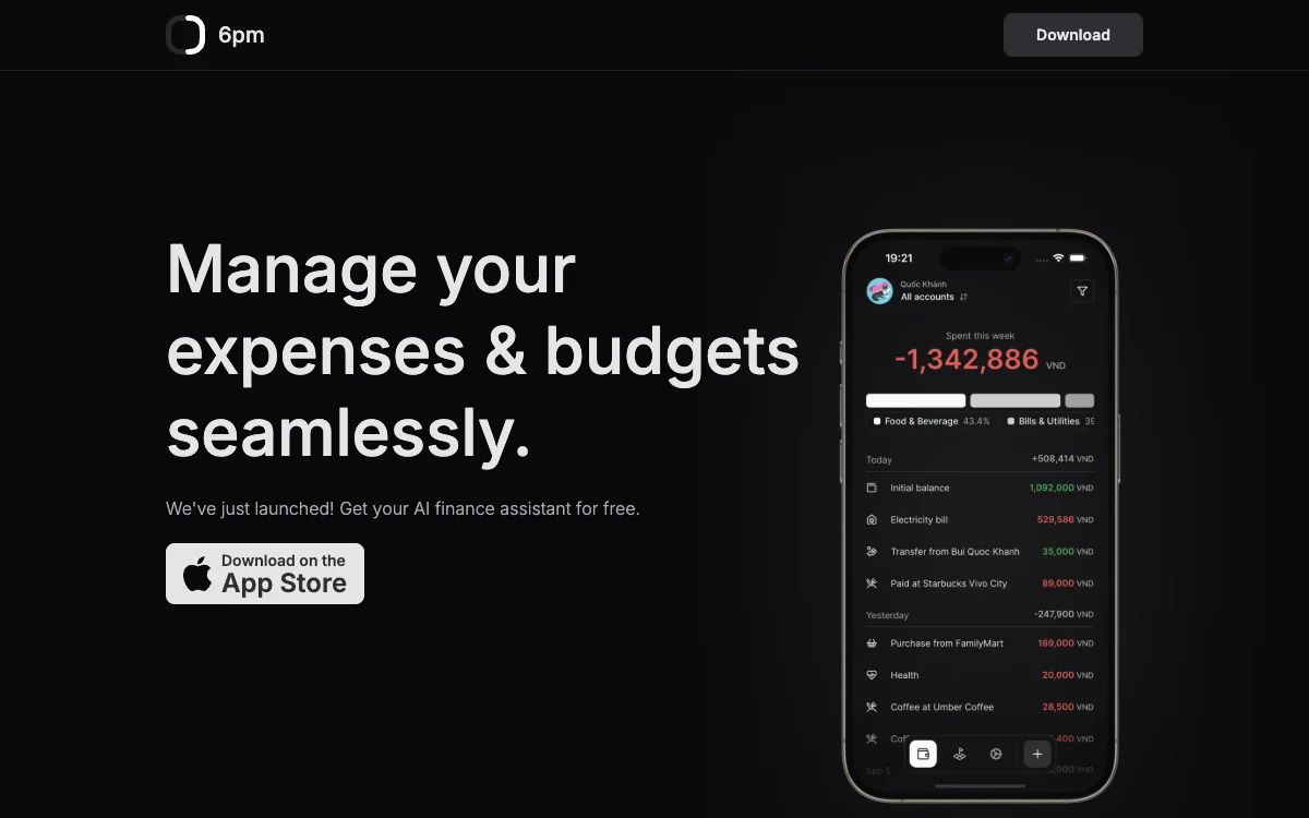 6pm - Hỗ trợ quản lý chi tiêu và ngân sách một cách mượt mà