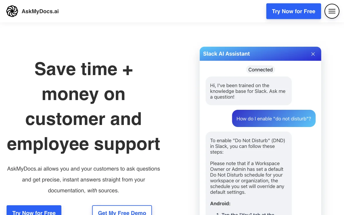 AskMyDocs.ai: الحل الأمثل لتوفير الوقت والمال في الدعم للمستخدمين والموظفين