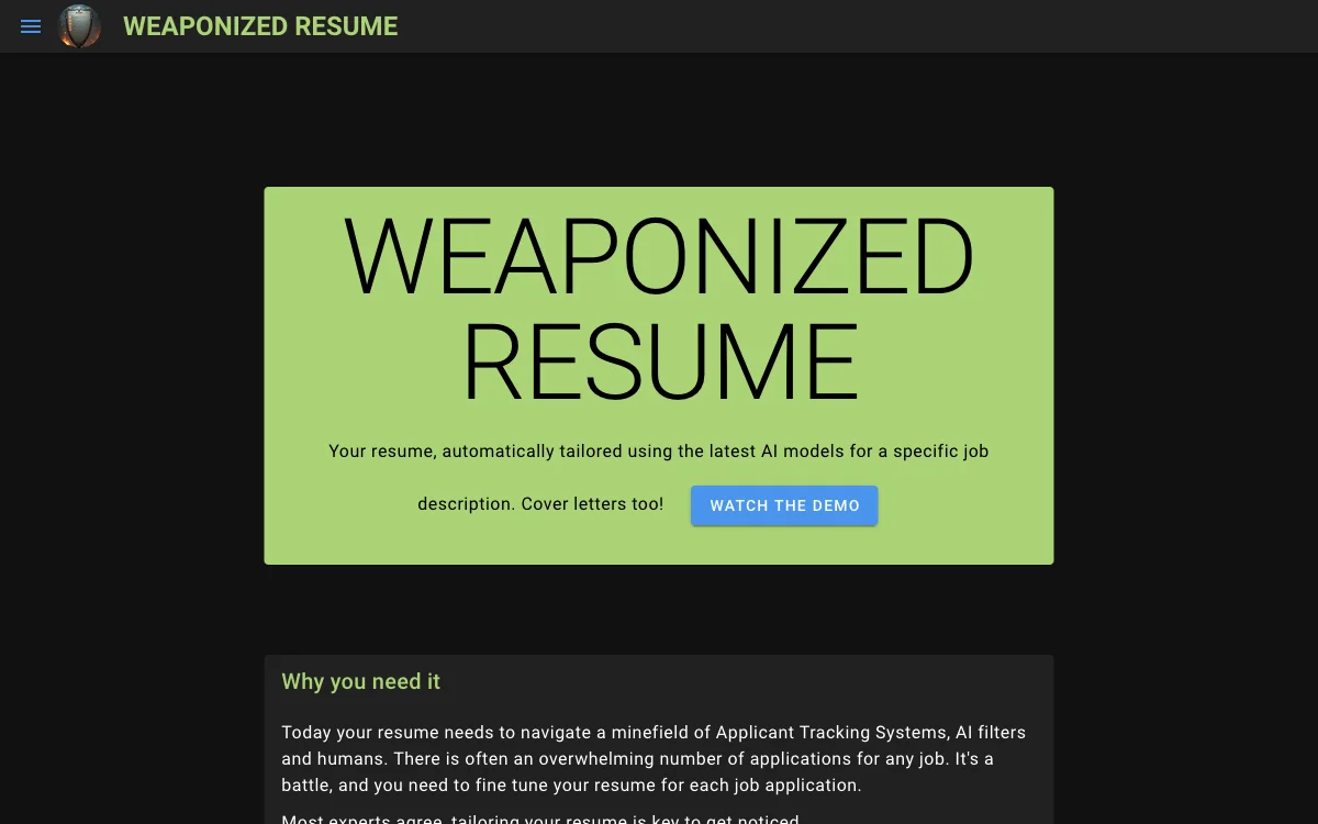 WEAPONIZED RESUME：AI 定制专属简历与求职信