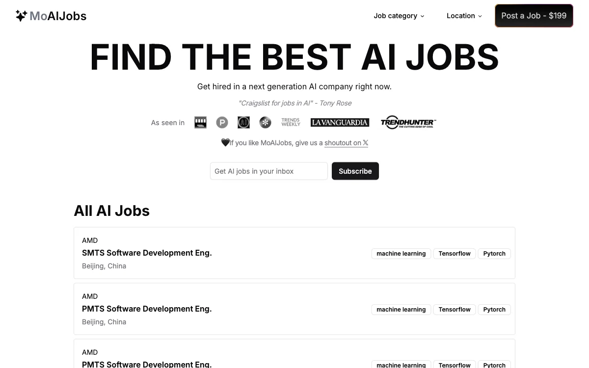 MoAIJobs: Tìm kiếm và đăng tuyển công việc trong lĩnh vực AI