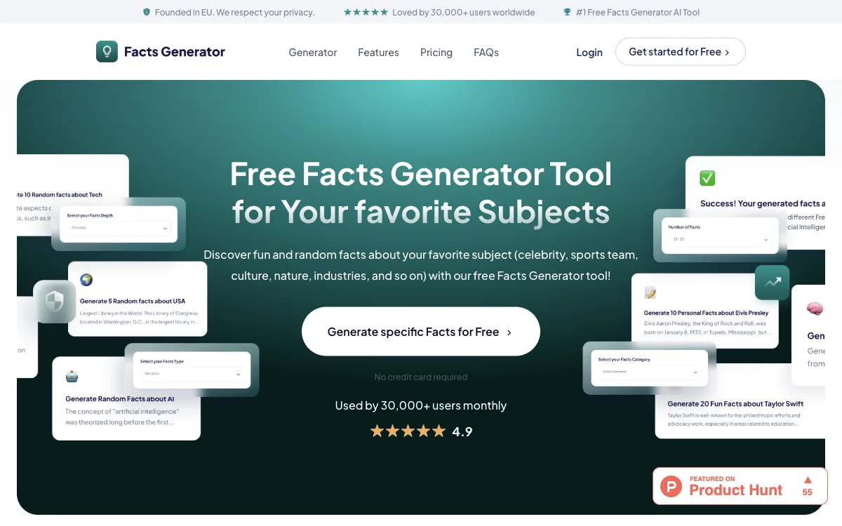 Free Facts AI Generator Tool: Discover Fun & Random Facts for Your Favorite Subjects