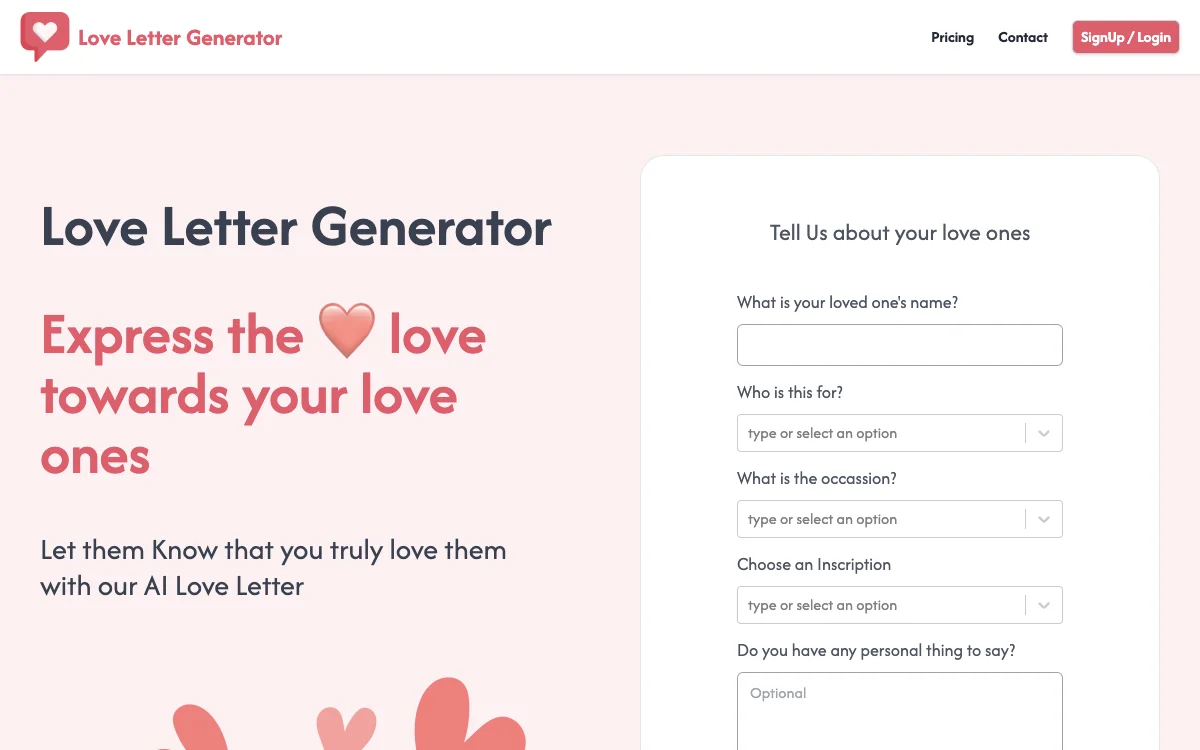 Love Letter Generator: Crea lettere d'amore personalizzate e romantiche con l'AI