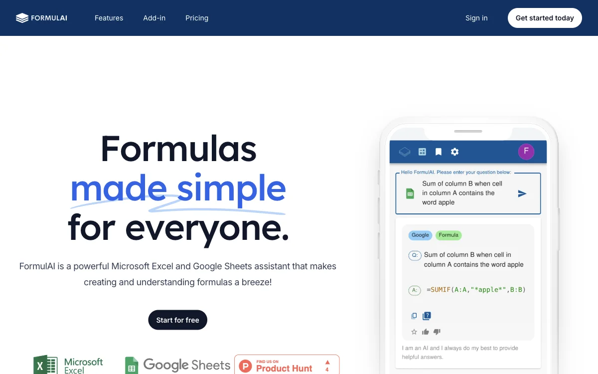 FormulAI - Мощный помощник для Excel и Sheets