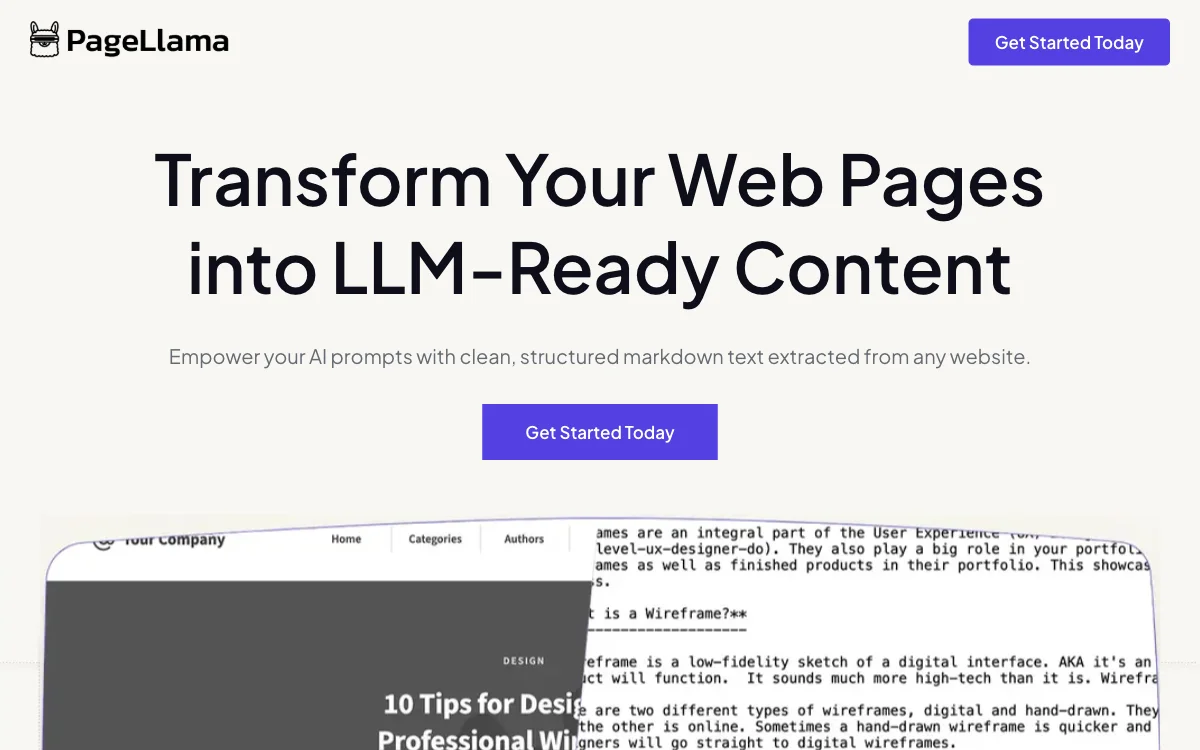 PageLlama: Effortlessly Convert Web Content into LLM-Ready Markdown for Enhanced AI Applications