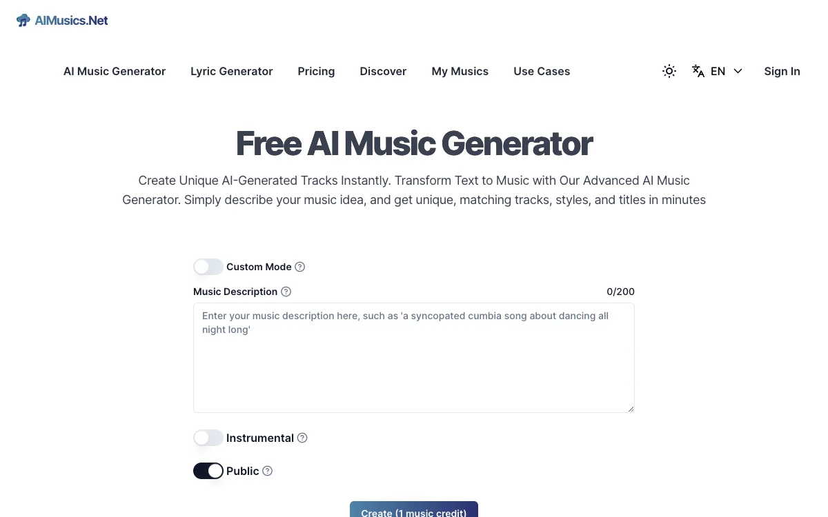 Free AI Music Generator - Create Original Musics Instantly with AIMusics.Net