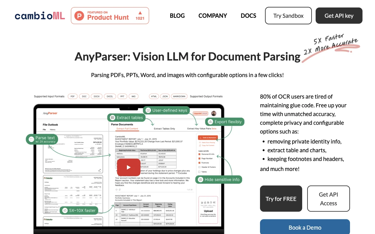 CambioML - AnyParser API: Unparalleled Document Parsing