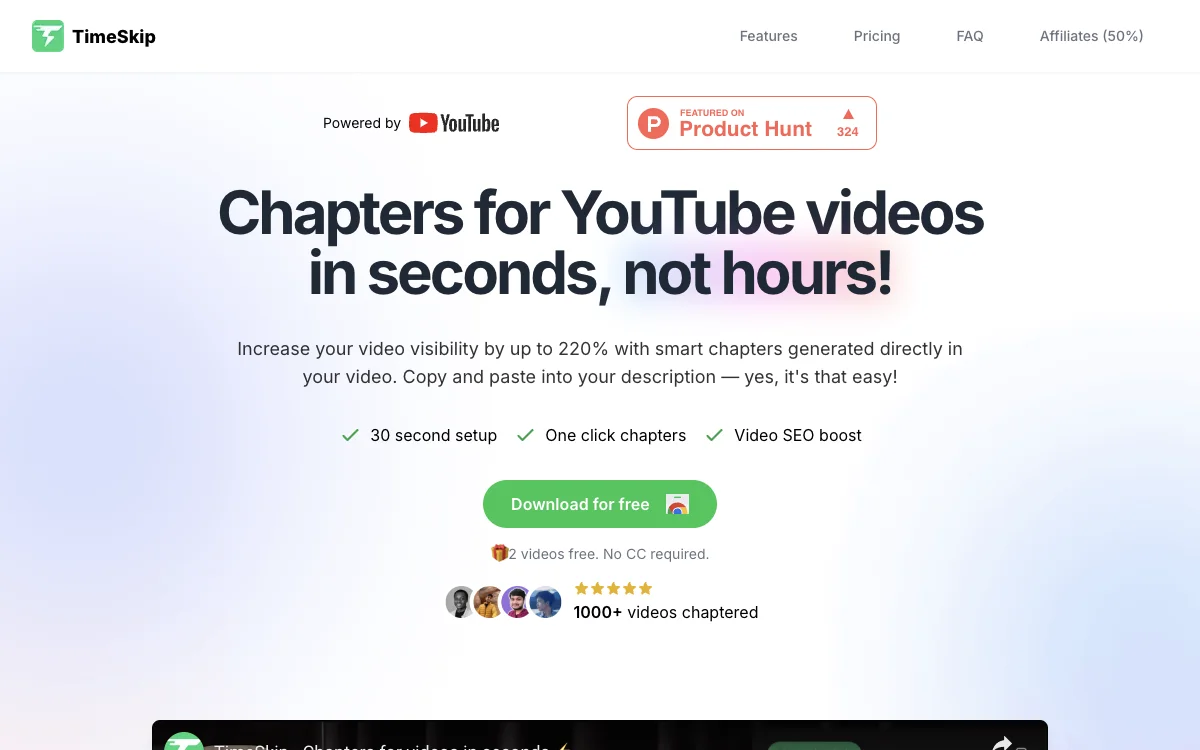 TimeSkip AI: Boost YouTube Engagement with AI-Generated Chapters