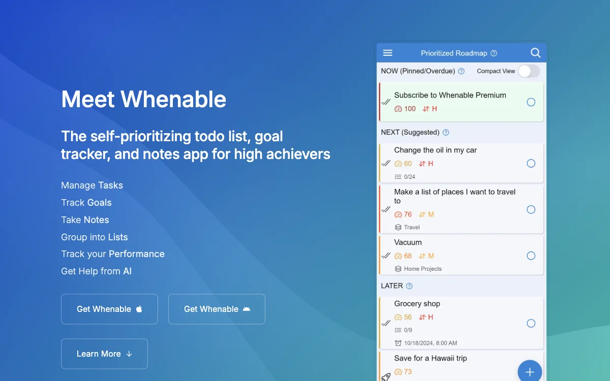 Whenable: The AI App for Prioritizing Tasks, Tracking Goals, and Taking Notes