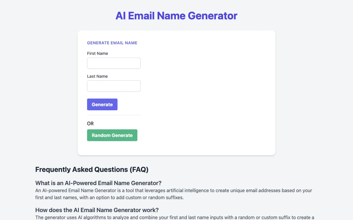 AI Email Name Generator - Tạo Địa Chỉ Email Độc Đáo và Chuyên Nghiệp