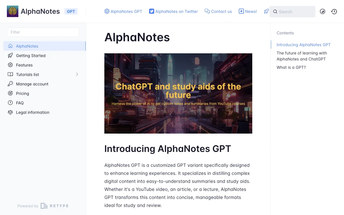 AlphaNotes GPT: Simplifying Learning with AI on ChatGPT