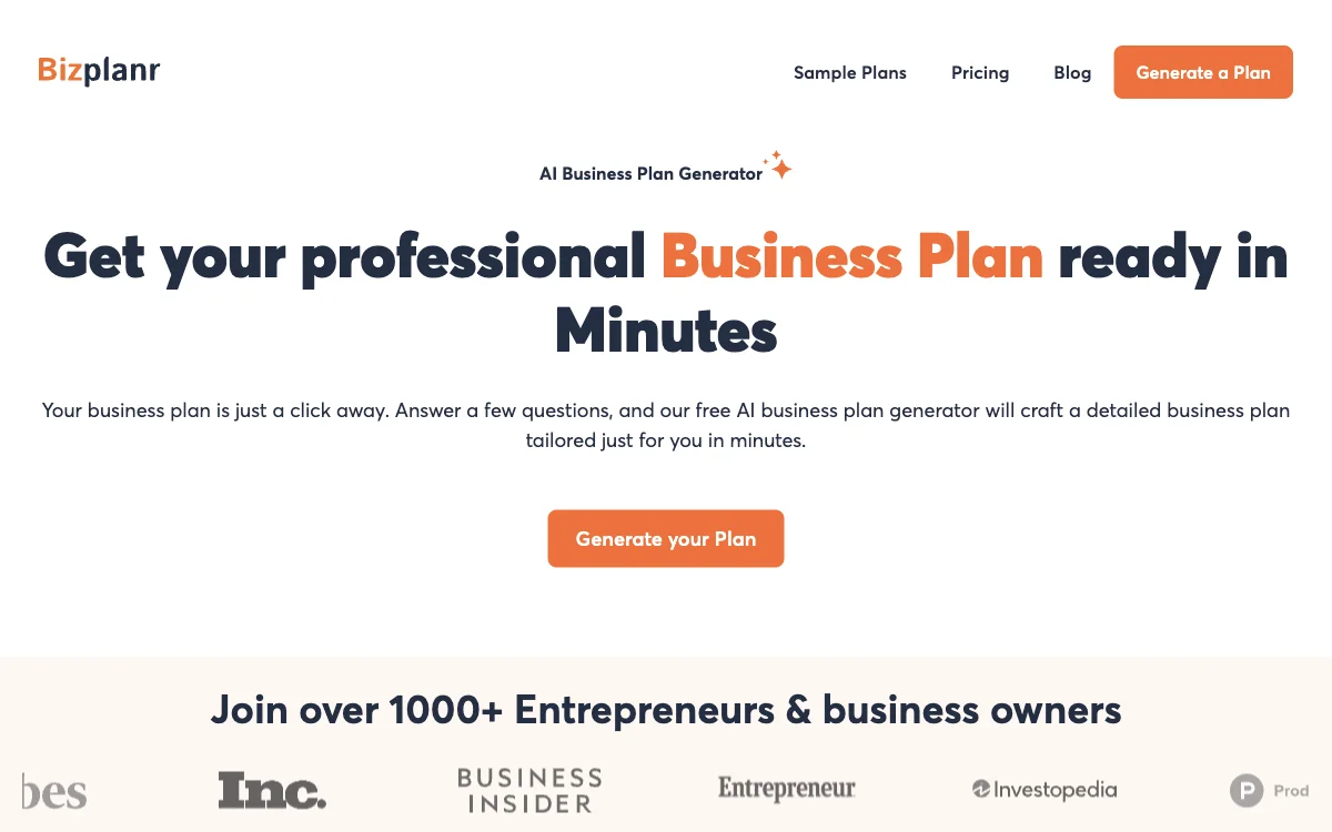 Bizplanr AI Business Plan Generator: Create Professional Plans in Minutes for Free