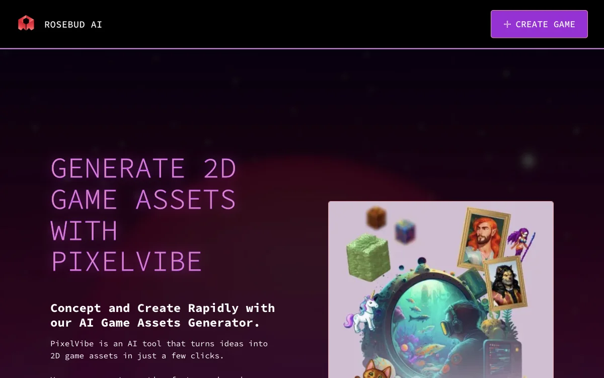 AI Game Assets Generator: PixelVibe by Rosebud AI - Simplify Your Game Design