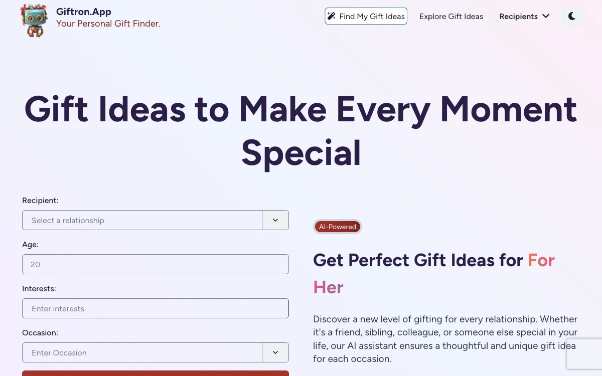 借助Giftron.App AI驱动的礼物查找器，轻松找到完美礼物