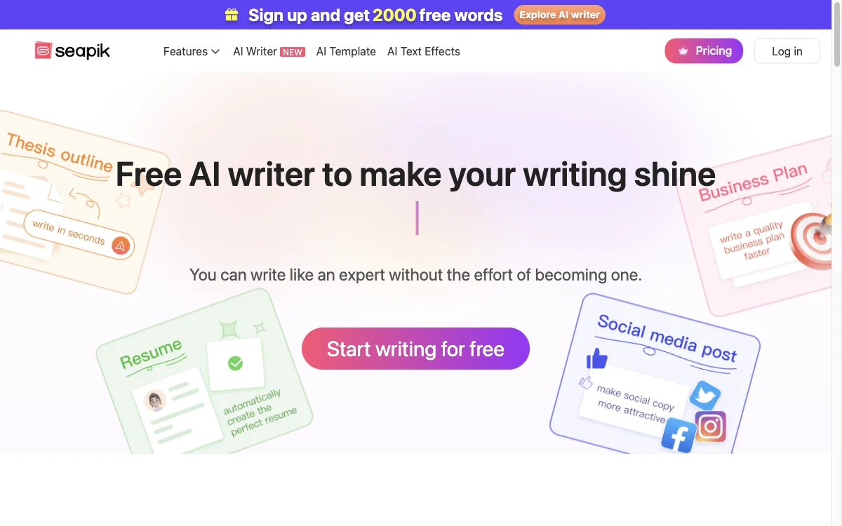 AI Writer - Seapik：免费 AI 文本生成器