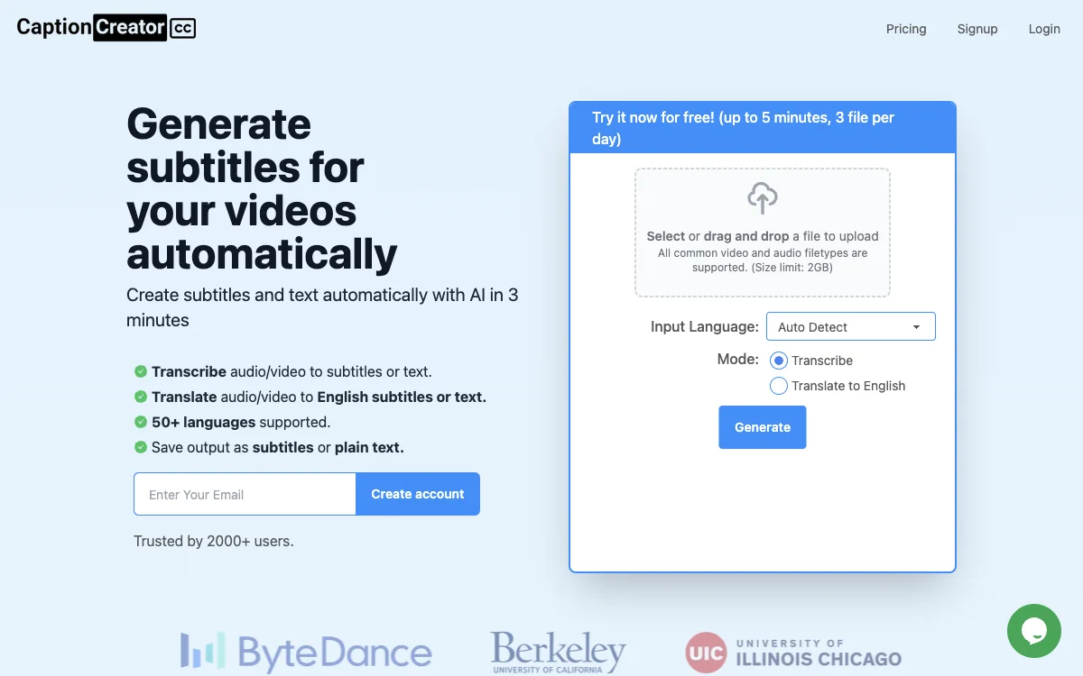 CaptionCreator: AI-Powered Subtitle Generation for Videos and Audio