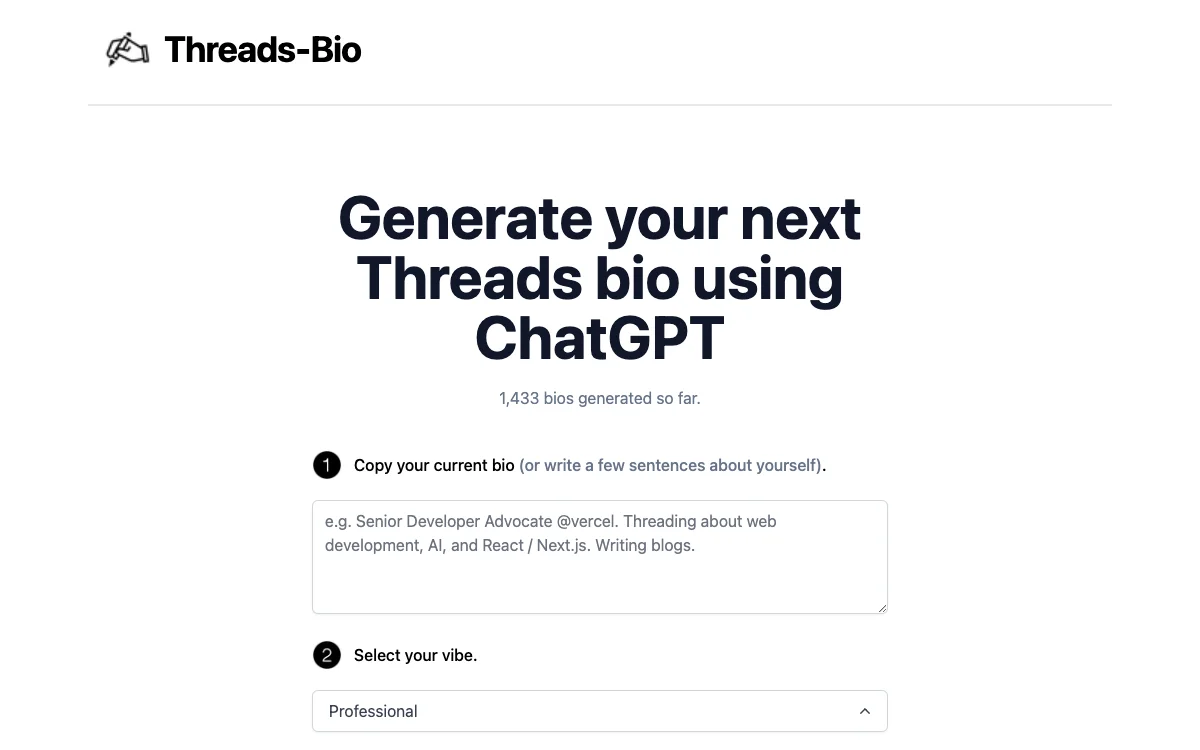 Threads Bio Generator: Создайте уникальную биографию для Threads с помощью ChatGPT