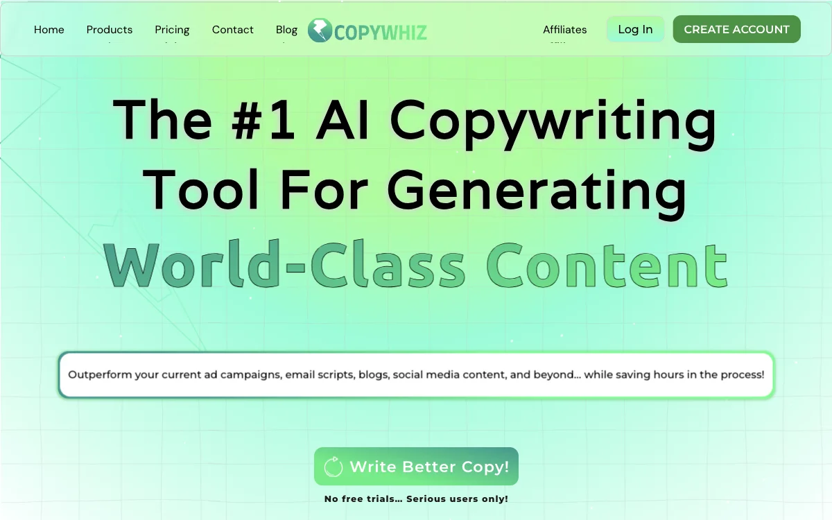 Copywhiz - الأداة الأولى لكتابة النسخ بالذكاء الاصطناعي لصنع محتوى عالمي المستوى... بسرعة!