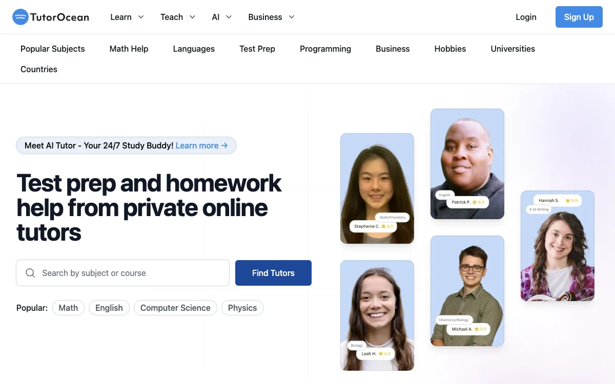 TutorOcean: Affordable Private Online Tutors for Academic Support