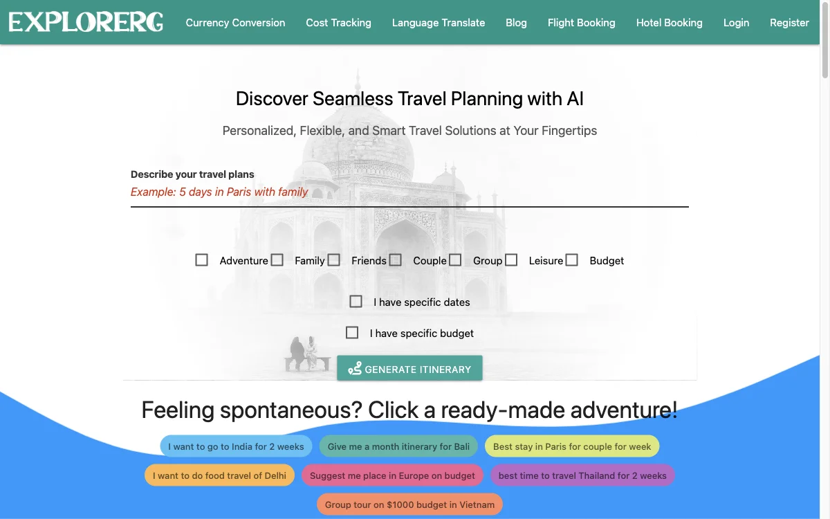 AI 여행 플래너 - Explorerg의 AI 여행 비용 추정기