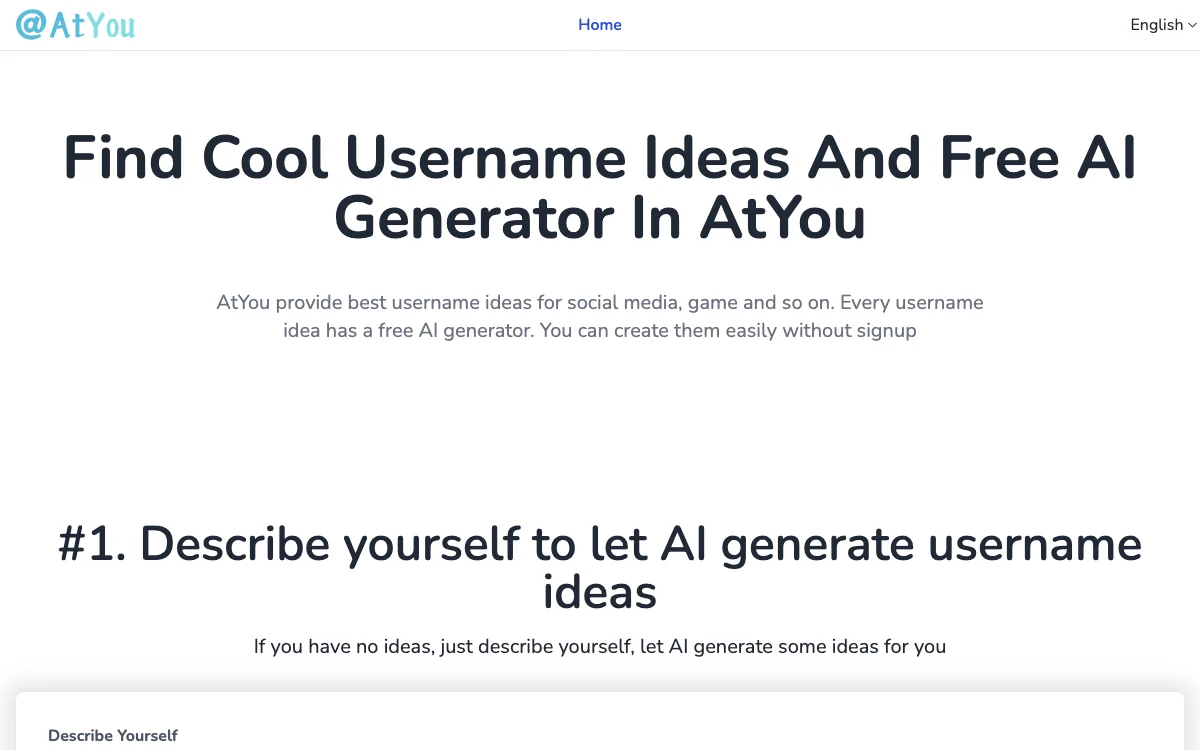 AtYou: Ottieni Idee di Username con il Generatore AI Gratis