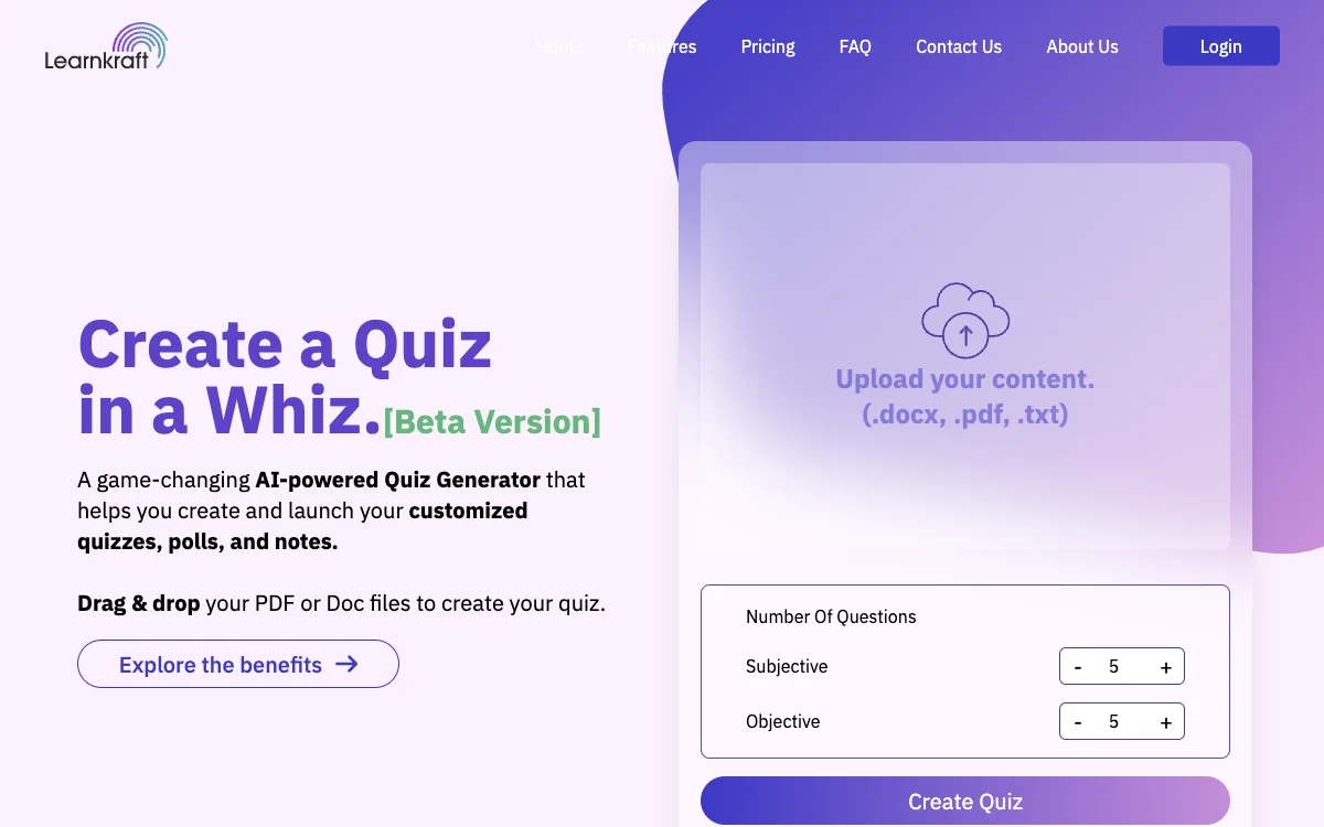 LearnKraft: Revolutionizing Quiz Creation with AI