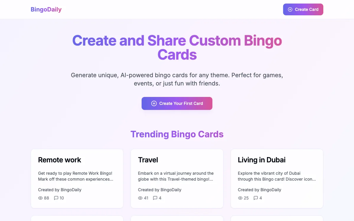 BingoDaily - Unleash Your Creativity with Custom Bingo Cards