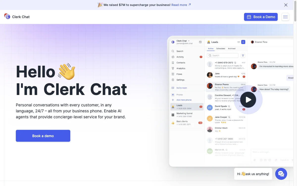 Clerk Chat: Nền tảng Giao tiếp Kinh doanh AI 24/7
