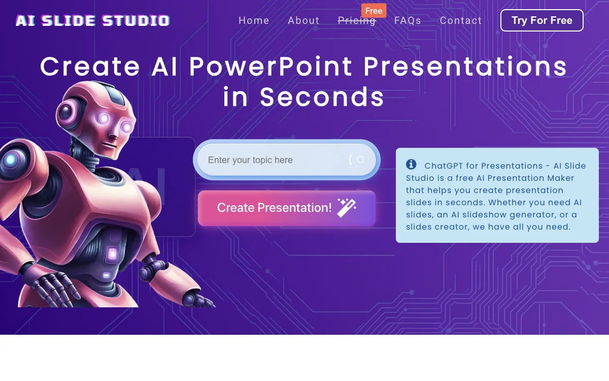 AI Slide Studio - Tạo Trình Chiếu Trong vài Giây | Công cụ tạo trình chiếu AI miễn phí