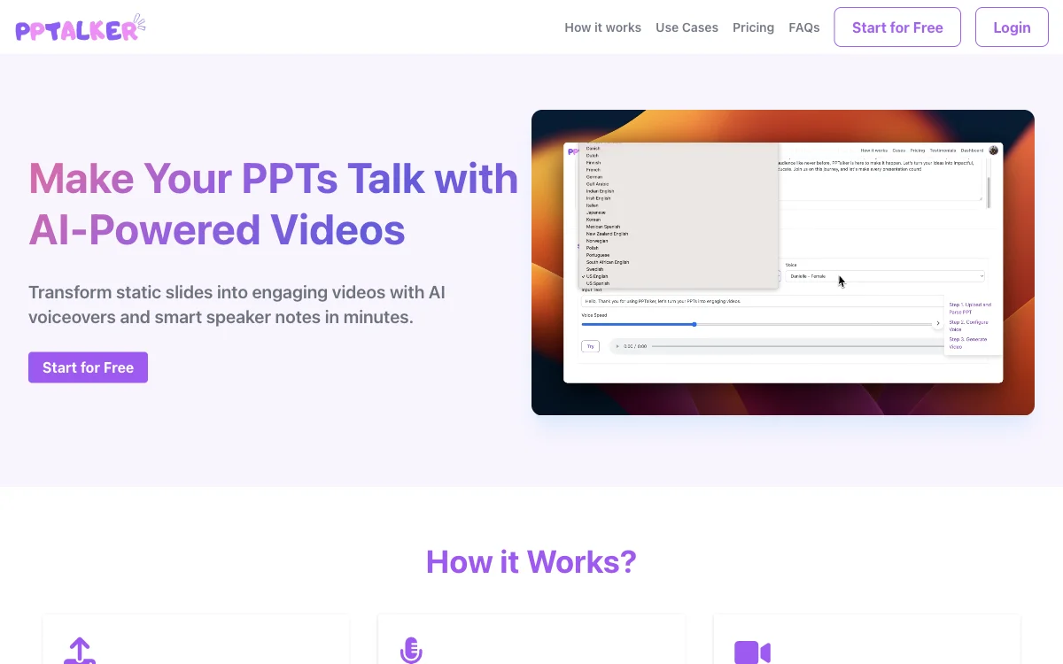 PPTalker - Đọc PPT của bạn với giọng nói AI | Chuyển đổi PPT thành video thú vị