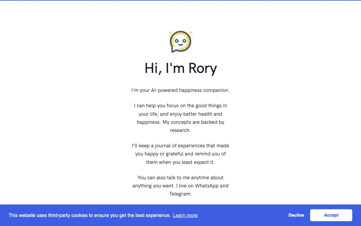 Rory - Your AI-Powered Happiness Companion for Better Health and Joy