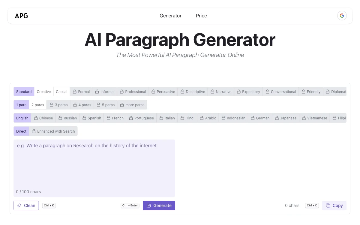 AI Paragraph Generator：搜索驱动、多语言、快速段落生成工具