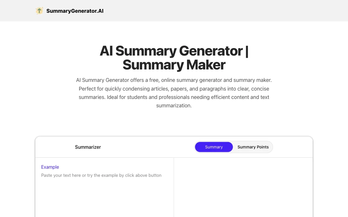 AI Summary Generator | Summary Maker: Effortless Text Summarization