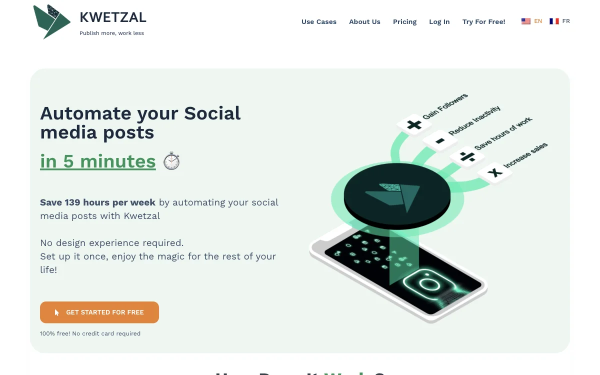 Kwetzal App - Post Social Automatizzati Gratuiti Creati da AI