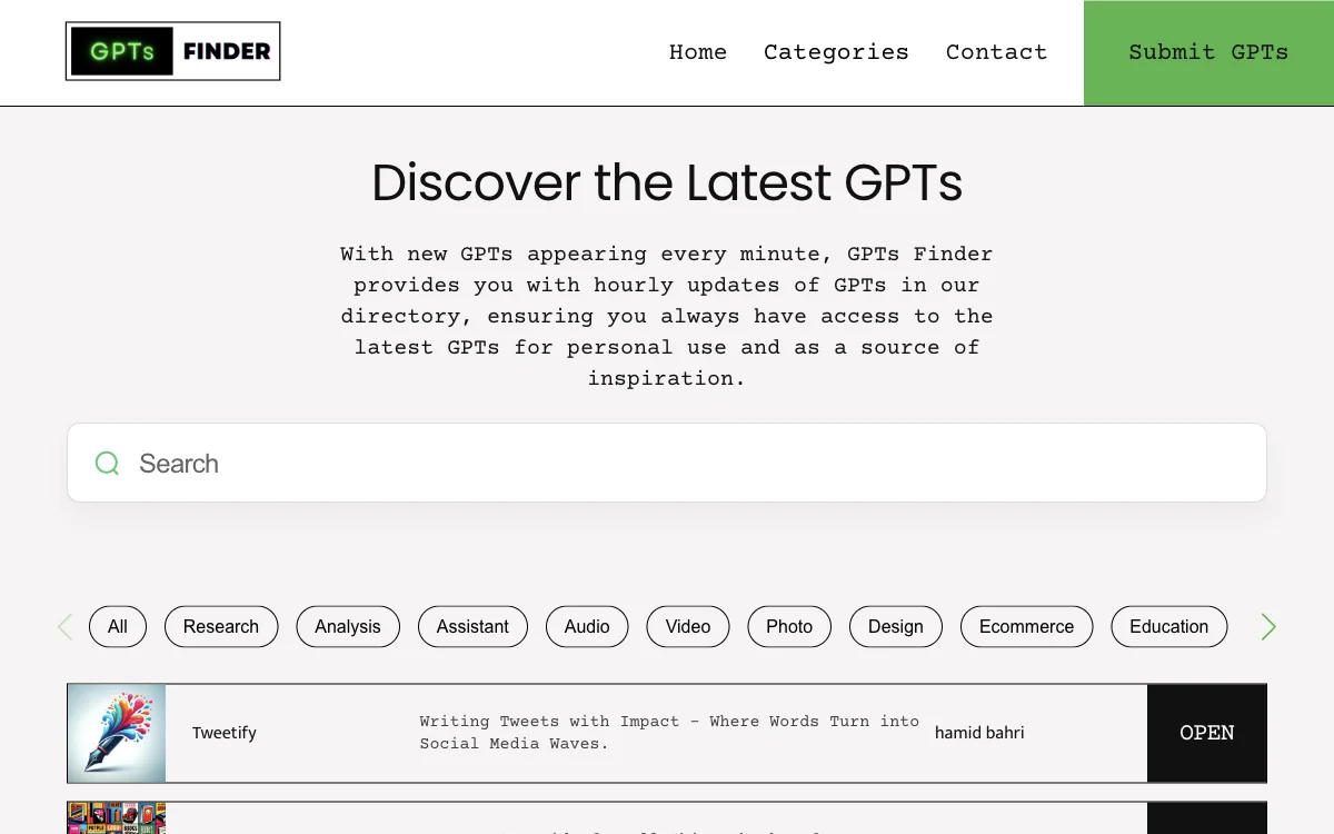 دليل GPTs مع التحديثات الساعية | GPTs Finder