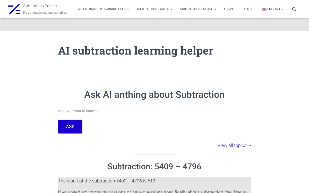 AI Subtraction Learning Helper - AI Subtraction Tables: Your Ultimate Guide to Mastering Subtraction