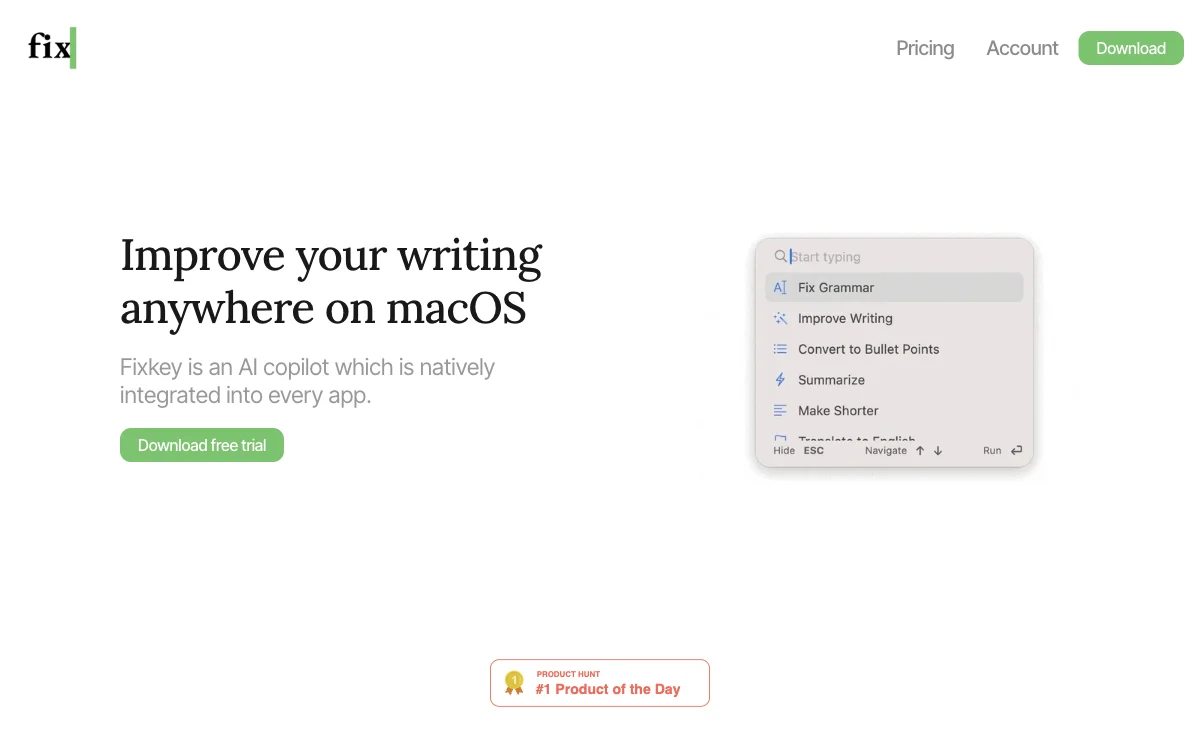 Fixkey: Улучшение письменного текста на macOS с помощью AI-копилота