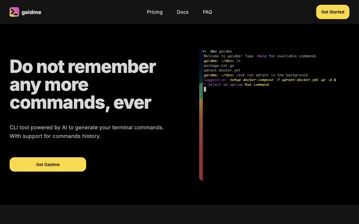 gaidme：AI驱动的命令行工具，简化终端命令生成