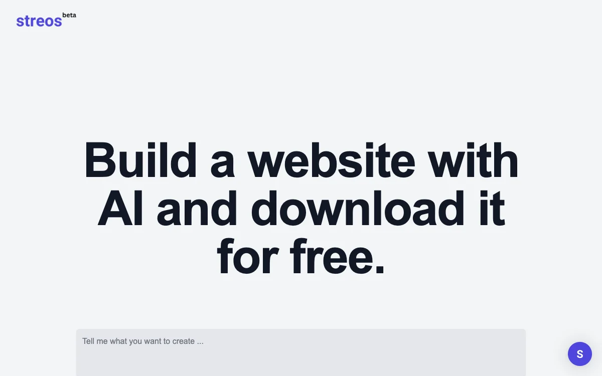 Streos: สร้างเว็บไซต์ด้วย AI และดาวน์โหลดฟรี