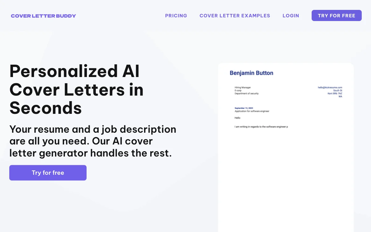 AI Cover Letter Generator：秒速生成个性化求职信，助力求职成功