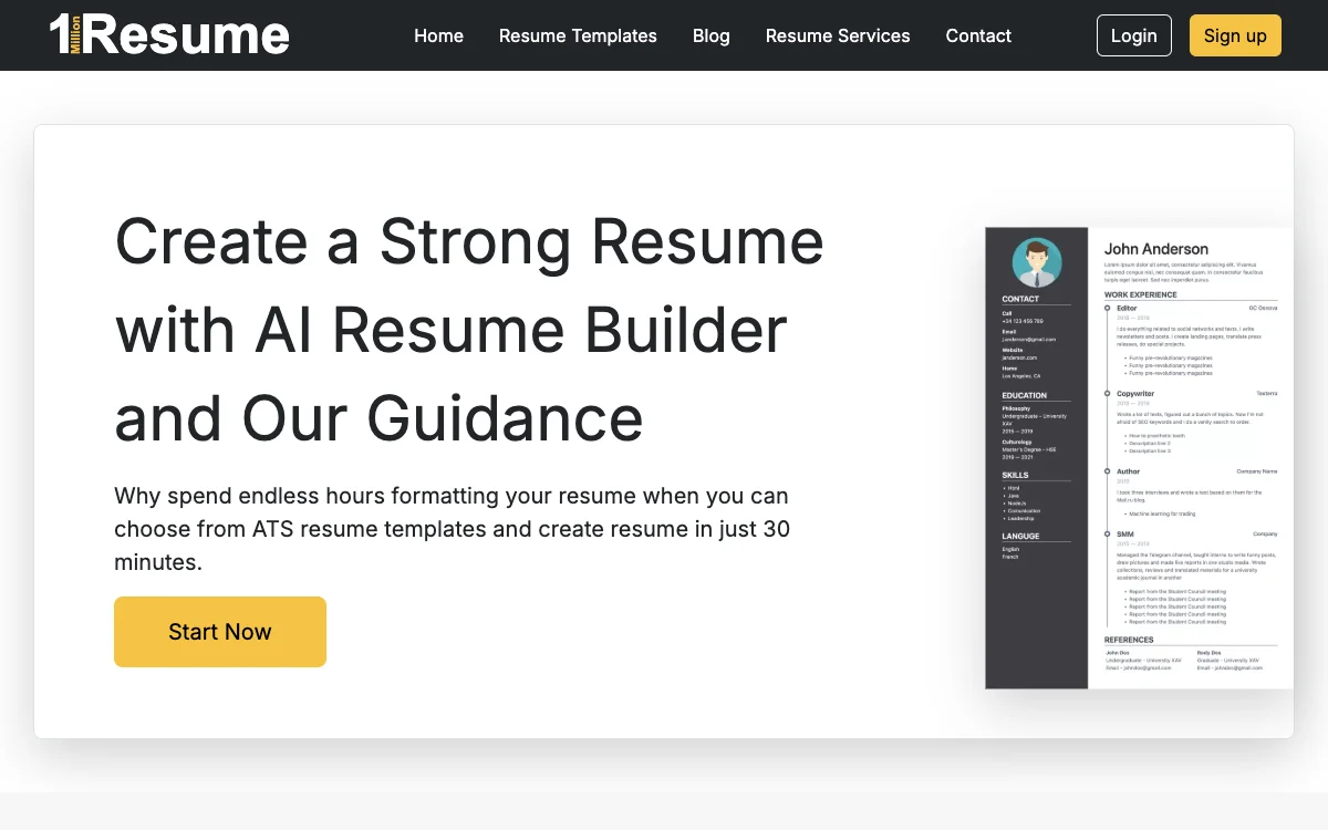 1MillionResume AI Resume Builder：在线免费创建简历，助力求职成功