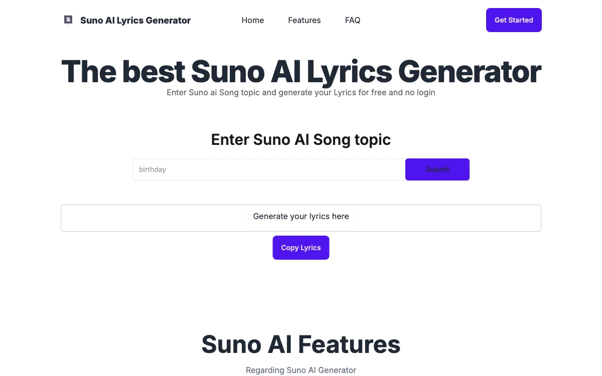 Suno AI Lyrics Generator: Tạo lời bài hát cho một bài hát miễn phí