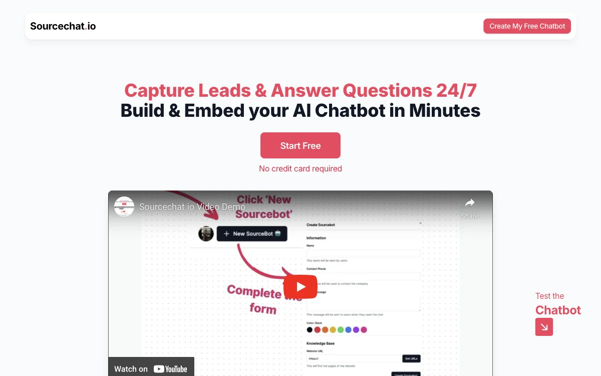 Sourcechat.io: The AI Chatbot Builder for Easy Creation and Embedding