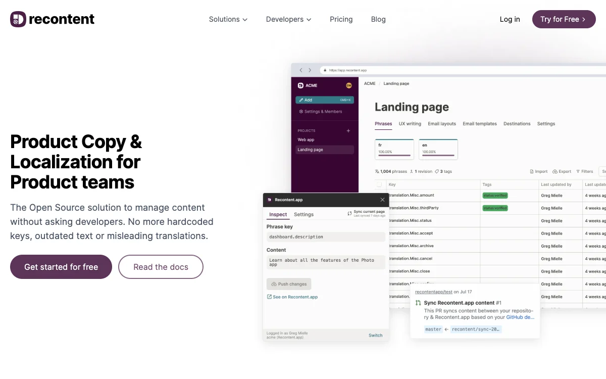 Recontent.app: Streamline Product Copy & Localization for Product Teams