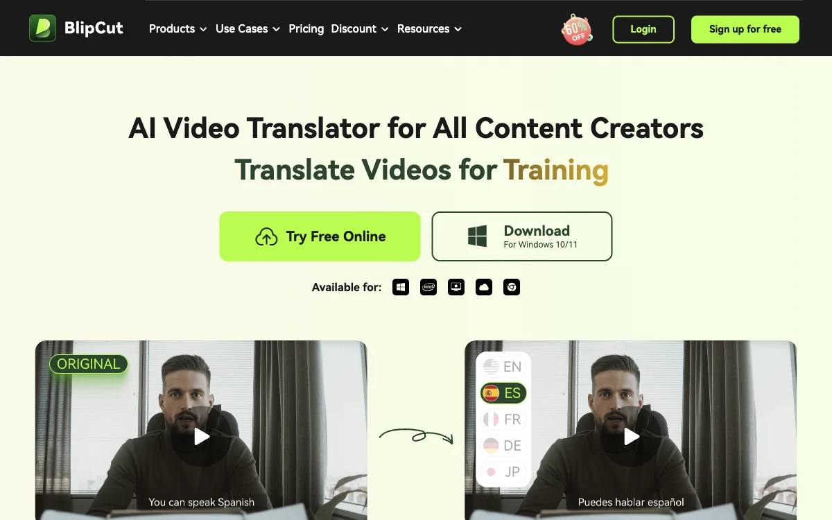 BlipCut AI Video Translator - Przetłumacz Wideo na 130 Języków