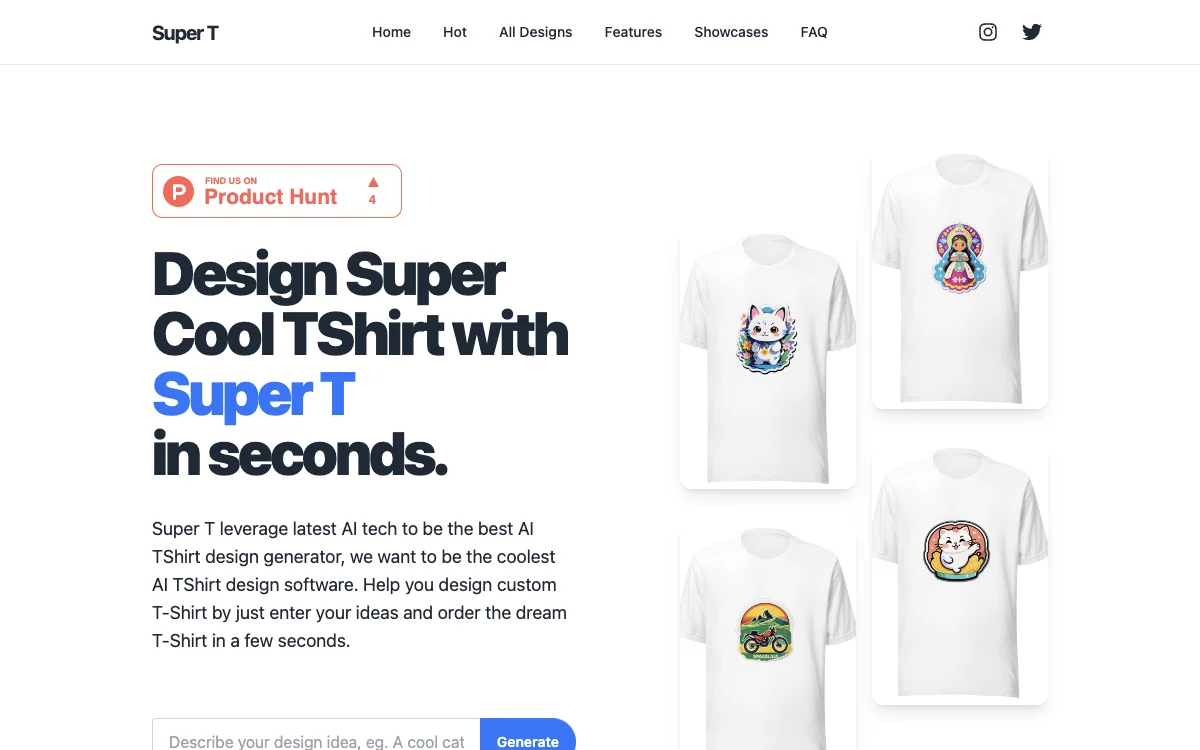 Super T - AI TShirt Design Generator: Create Custom T-Shirts with Ease